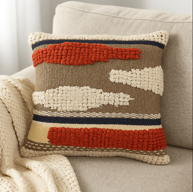 Woven Cotton Cushion Cover with Tufts