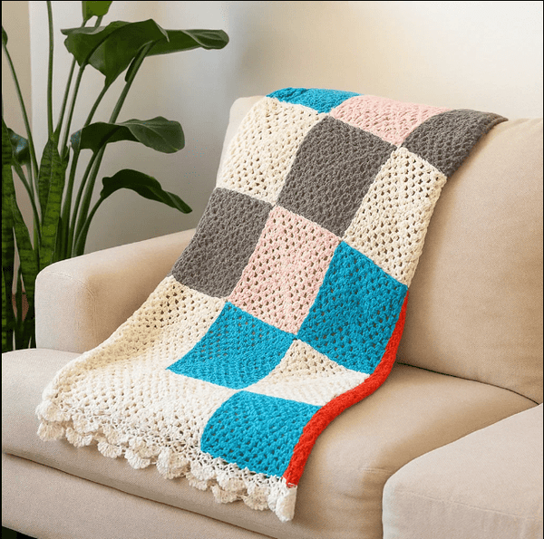 Geometric Crochet Throw | Handmade Multicolor Cotton Boho Decor