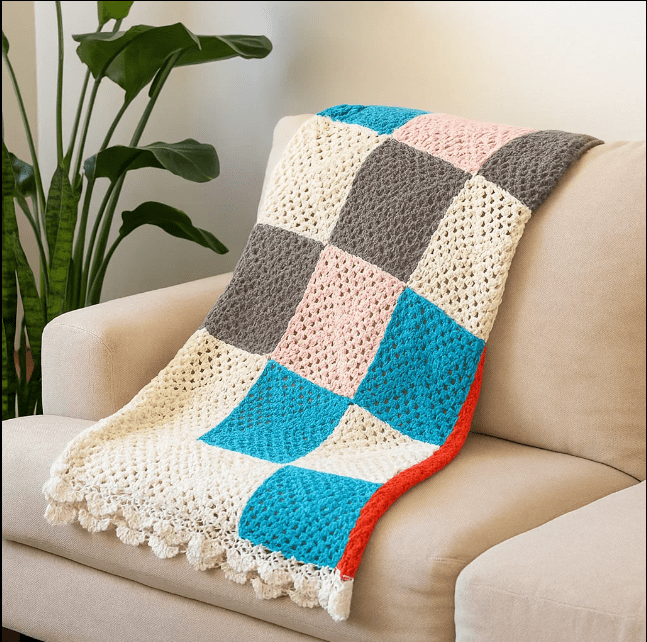 Geometric Crochet Throw – Handmade Multicolor