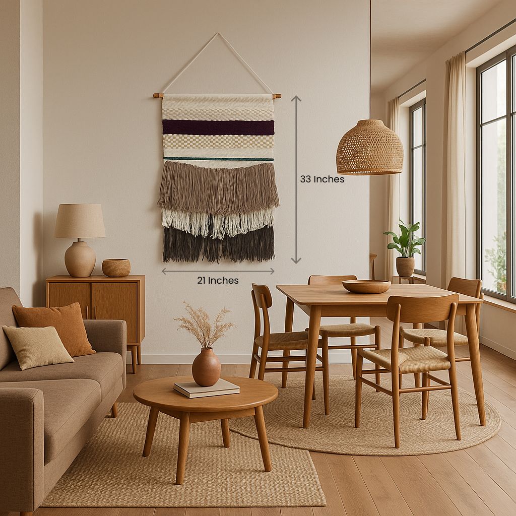 Striped cotton wall hanging with layered tassels – handwoven boho wall decor for bedroom, hallway, or living space