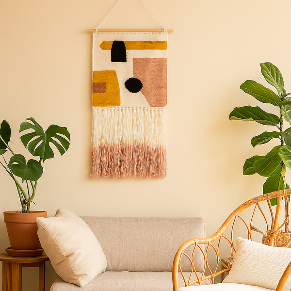 Tufted Handwoven &Abstract Wall Hanging with Ombre Fringes