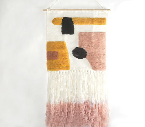 Tufted Handwoven &Abstract Wall Hanging with Ombre Fringes