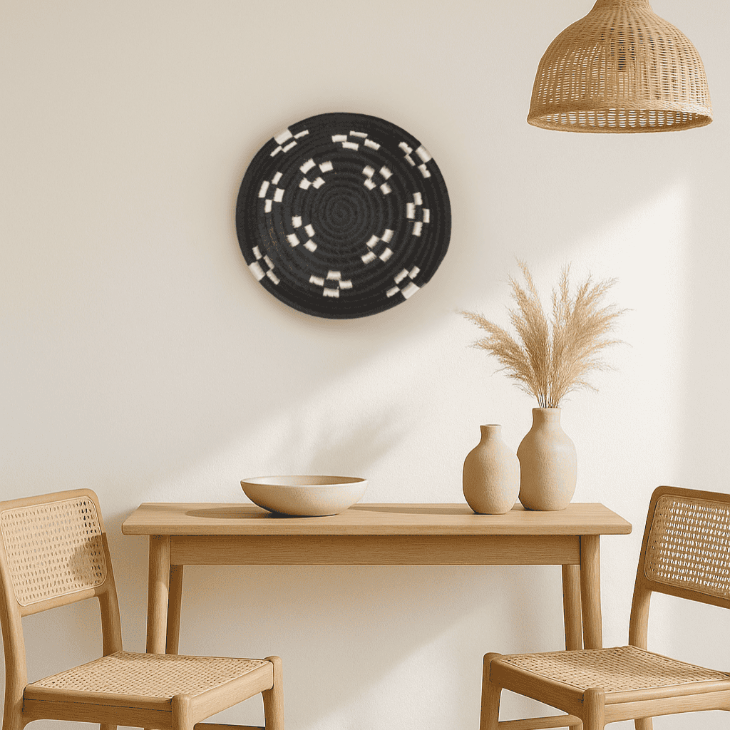 Handwoven Black Tribal Wall Plate – Artisan Sabai Grass Boho Wall Décor