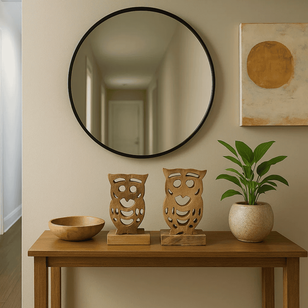 Rustic Wooden Owl Decoratives – Handcarved Tabletop (Set of 2)