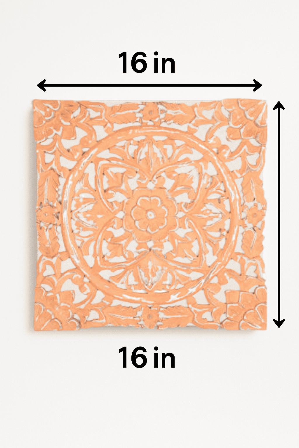 Tangerine medallion wall plaque with carved floral design – vibrant boho wall art for bedroom, hallway, or gallery wall