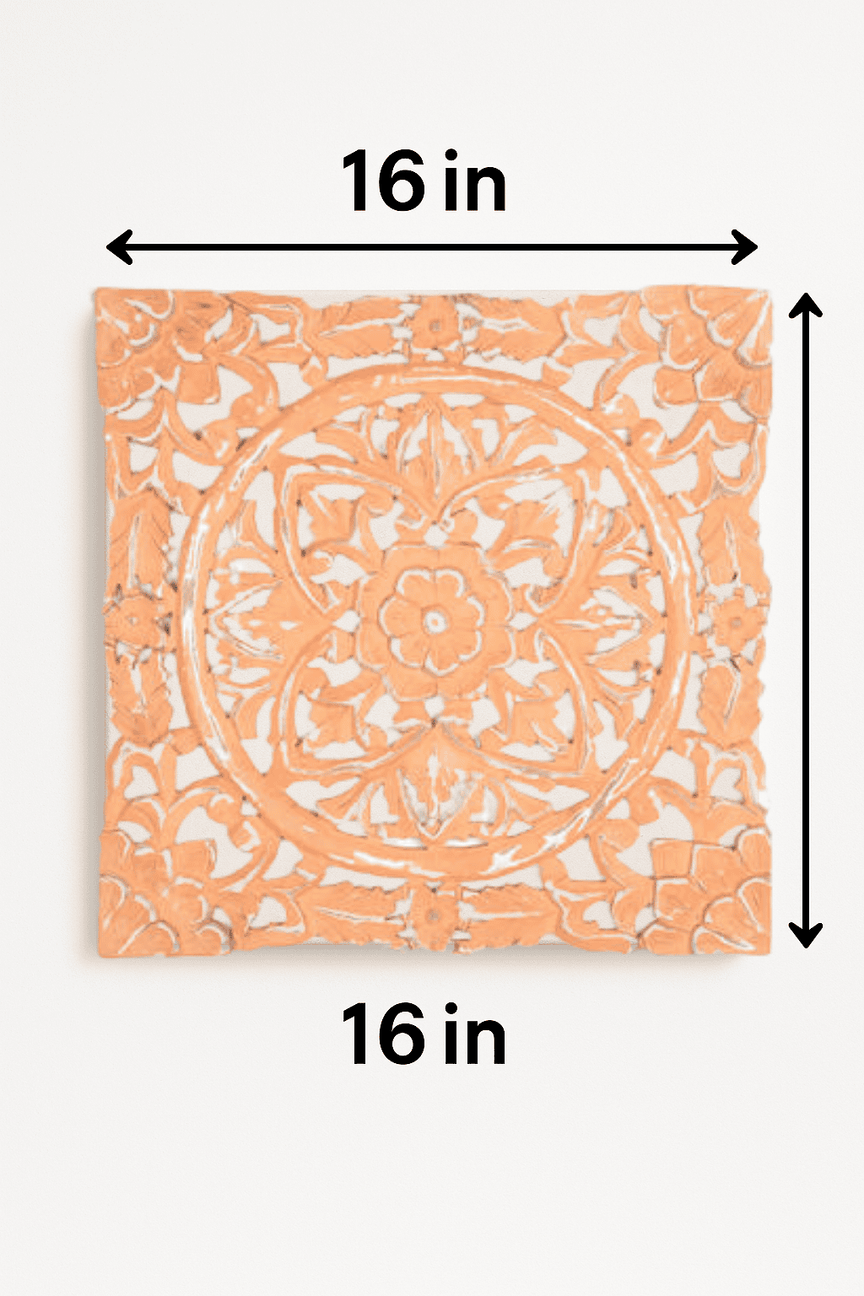 Tangerine medallion wall plaque with carved floral design – vibrant boho wall art for bedroom, hallway, or gallery wall