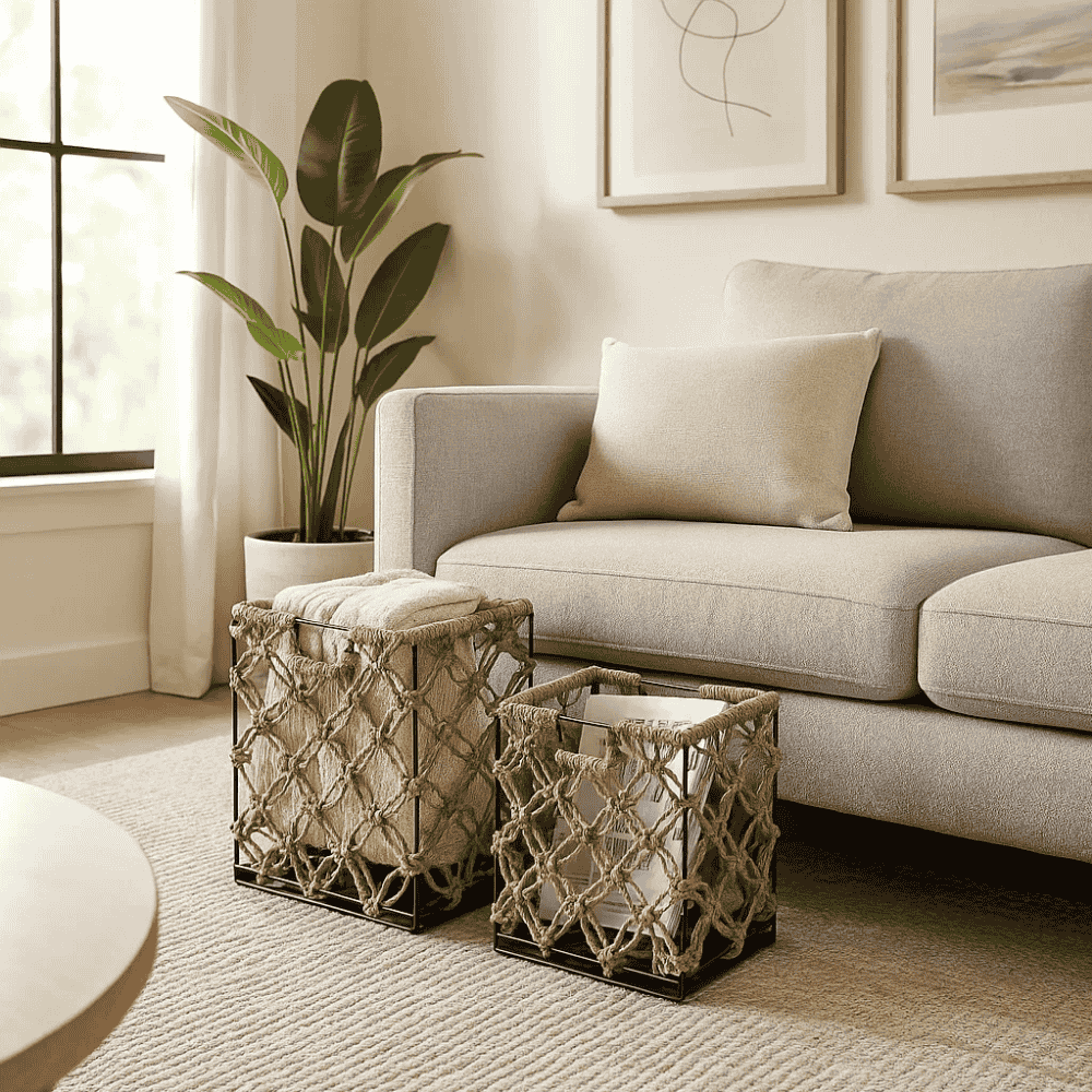 Knotted Jute & Iron Baskets (Set of 2)