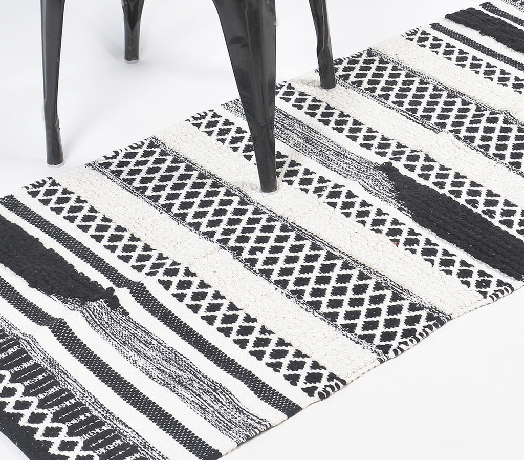 Handwoven Cotton Monochrome Panelled Rug