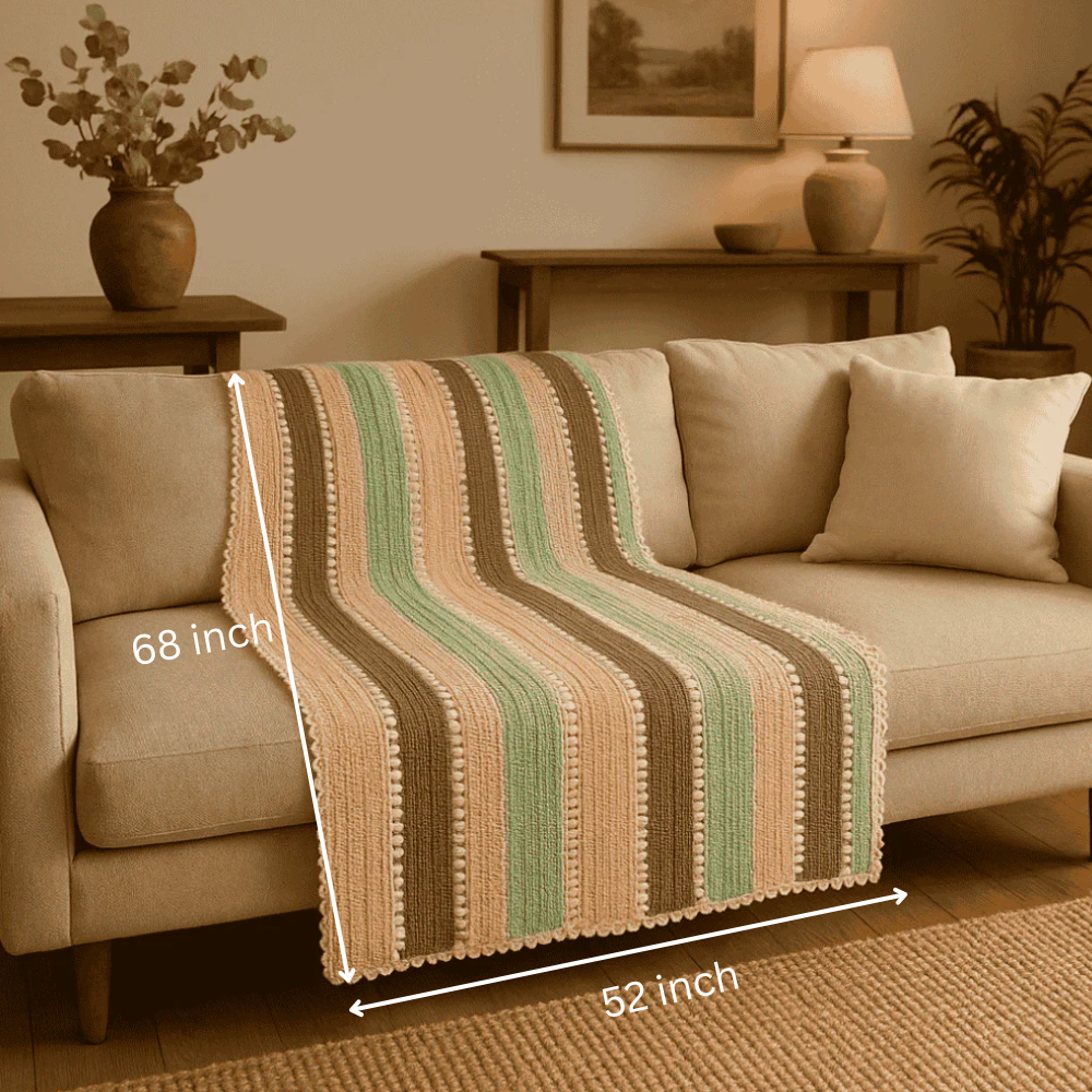 Earthy Toned Cotton Crochet Throw – Handcrafted