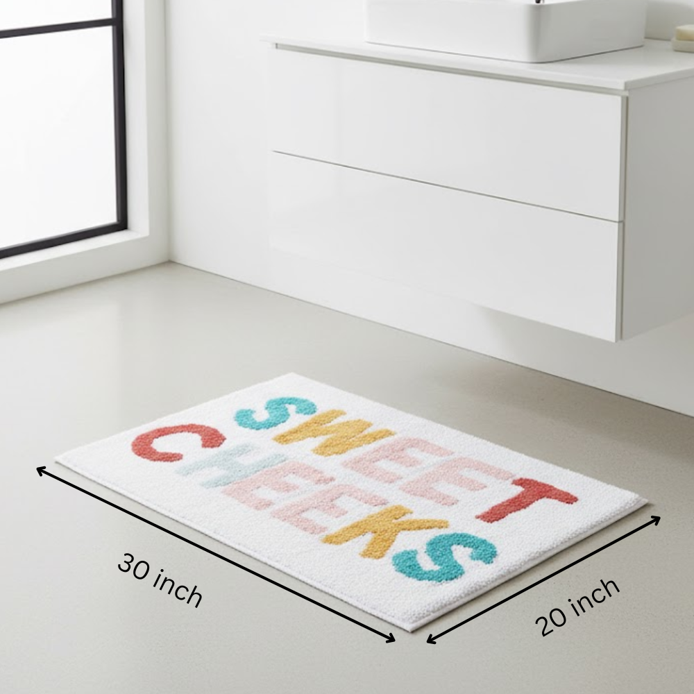 Quirky Typography Tufted Cotton Bathmat – Handcrafted Eco-Friendly Cotton Bath Mat