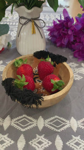 Enamelled Floral Tasseled Wooden Serving Bowl