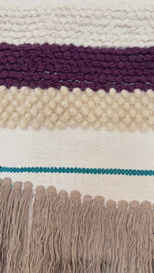 Striped cotton wall hanging with layered tassels – handwoven boho wall decor for bedroom, hallway, or living space