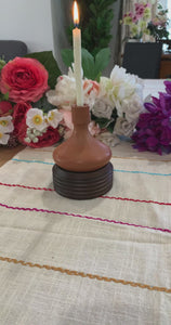 Earthy Terracotta Candle Holder with Wooden Stand – Handcrafted Rustic
